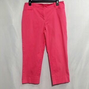 Talbots Womens Size 12P Pink Cropped Stretch Pants Zipper Slit Hem Pockets Pink